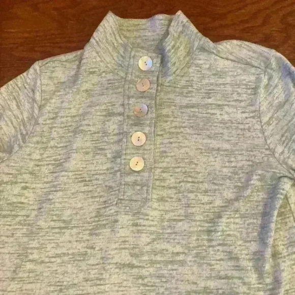 Soft Surroundings size S grey green.heather Sweater pullover large buttons - Picture 8 of 9